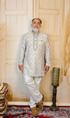 White  Blended Linen Embroidered Short Kurta