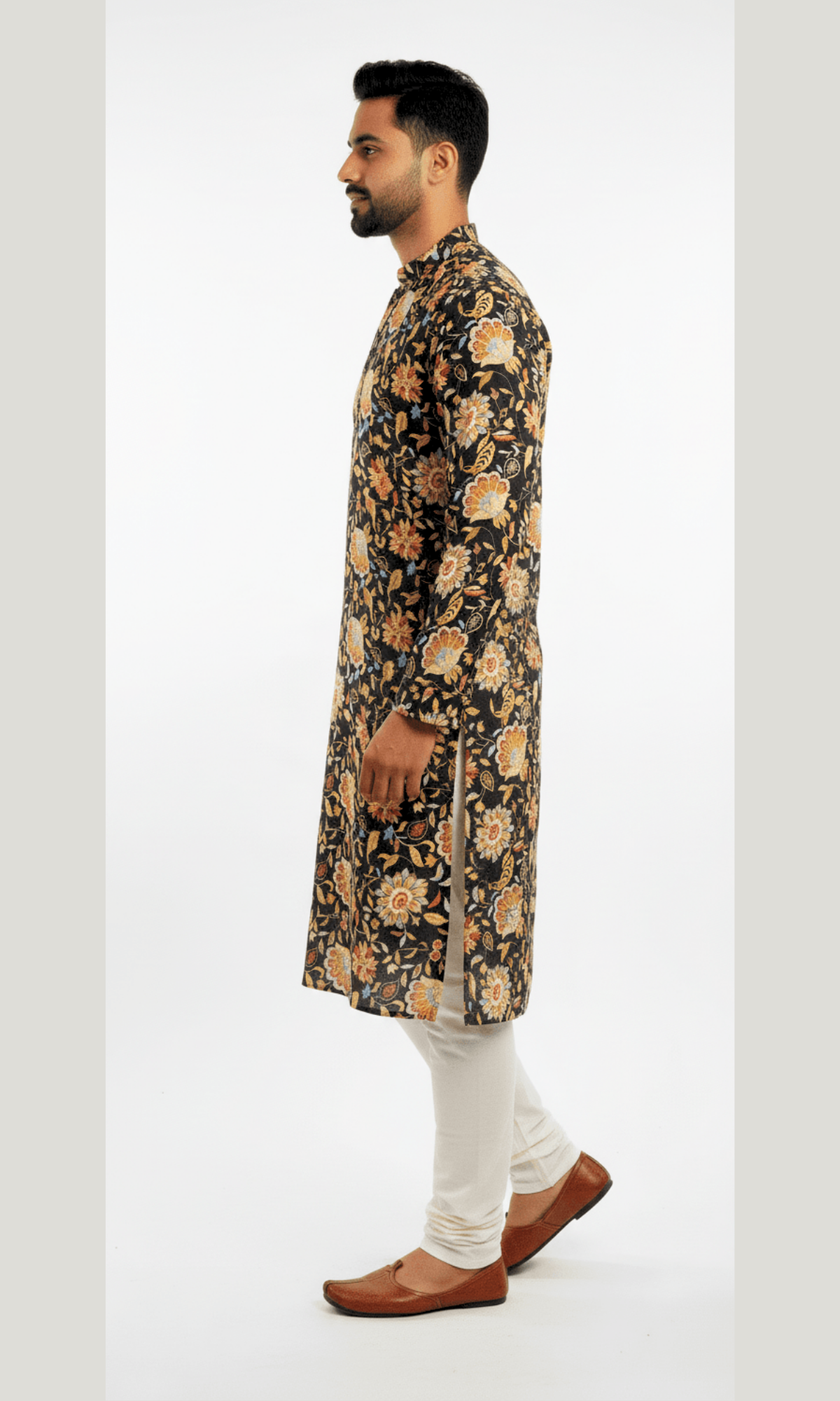 Black and Gold Floral Printed Kurta