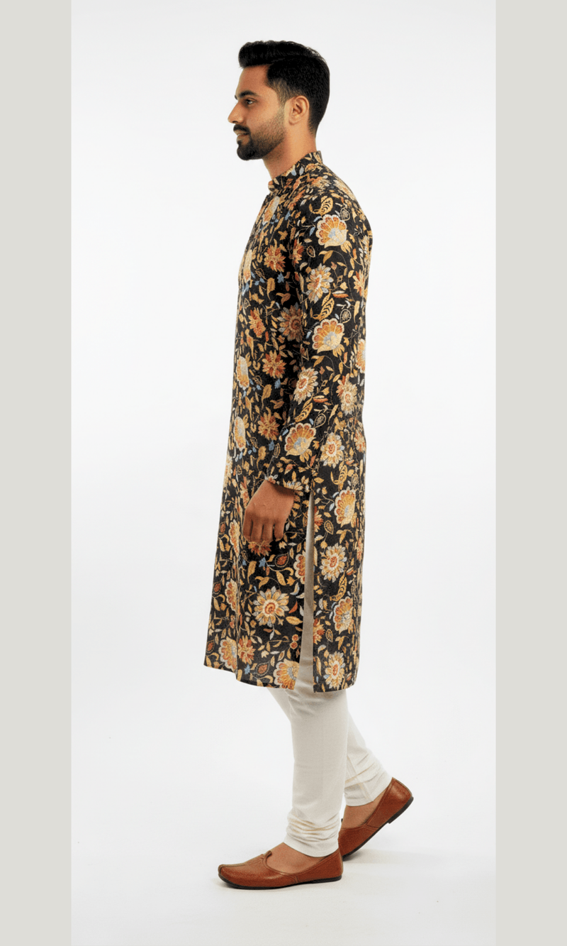 Black and Gold Floral Printed Kurta
