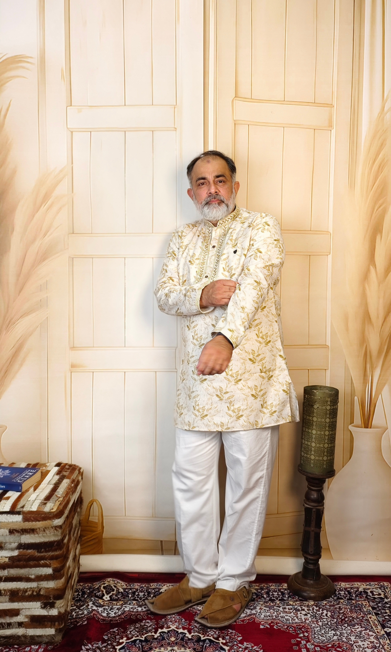 Cream Blended Linen Embroidered Short Kurta