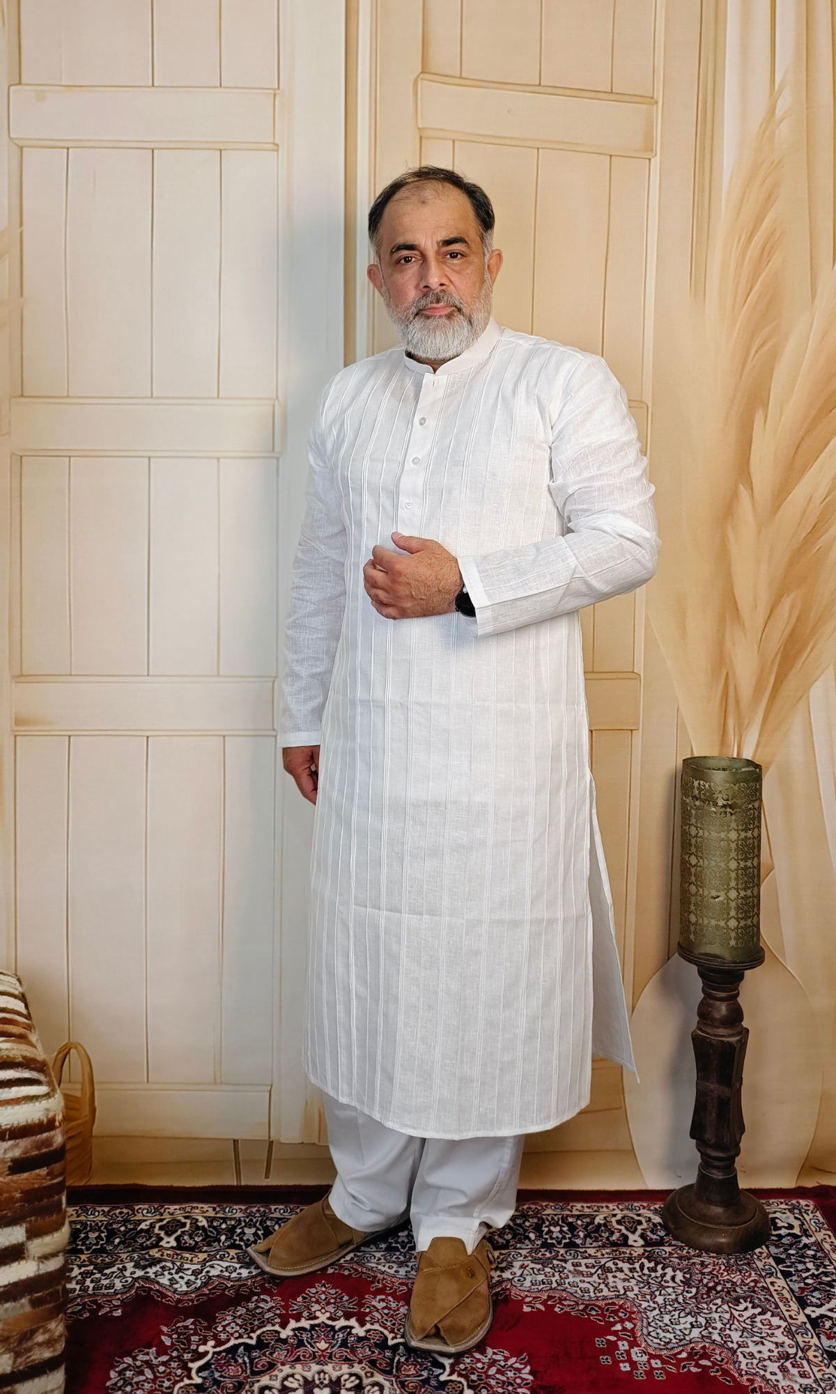 Elegant White Pure Linen Pintuck Kurta