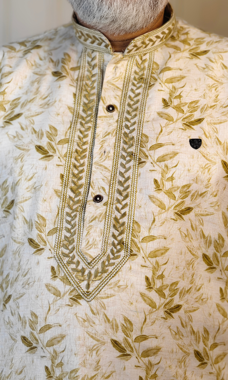 Cream Blended Linen Embroidered Short Kurta