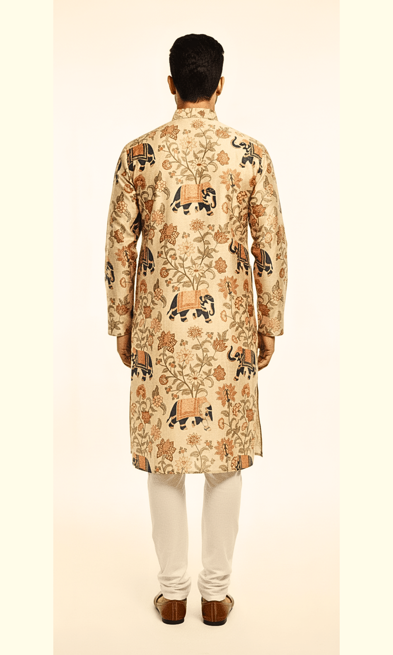 Beige Elephant Printed Kurta