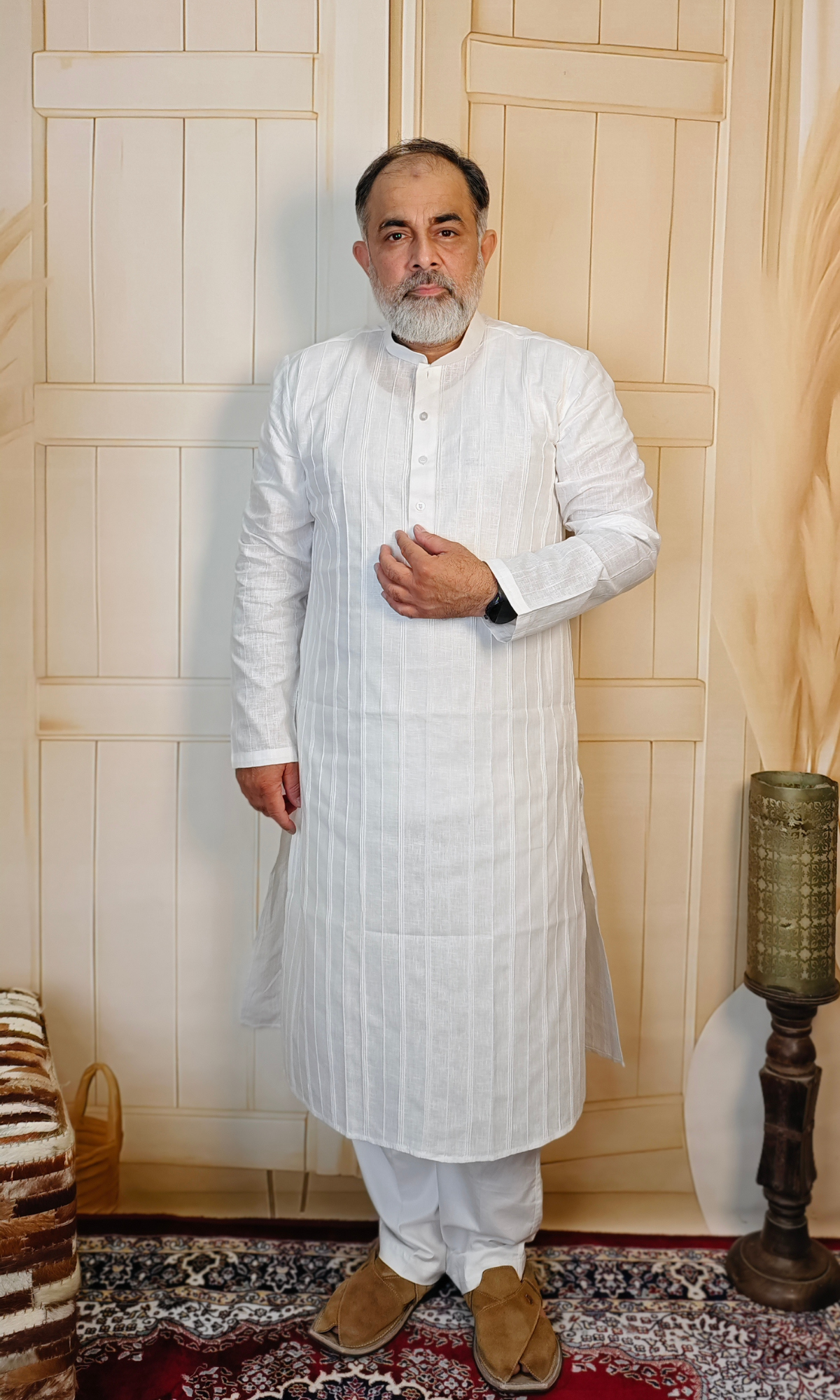 Elegant White Pure Linen Pintuck Kurta