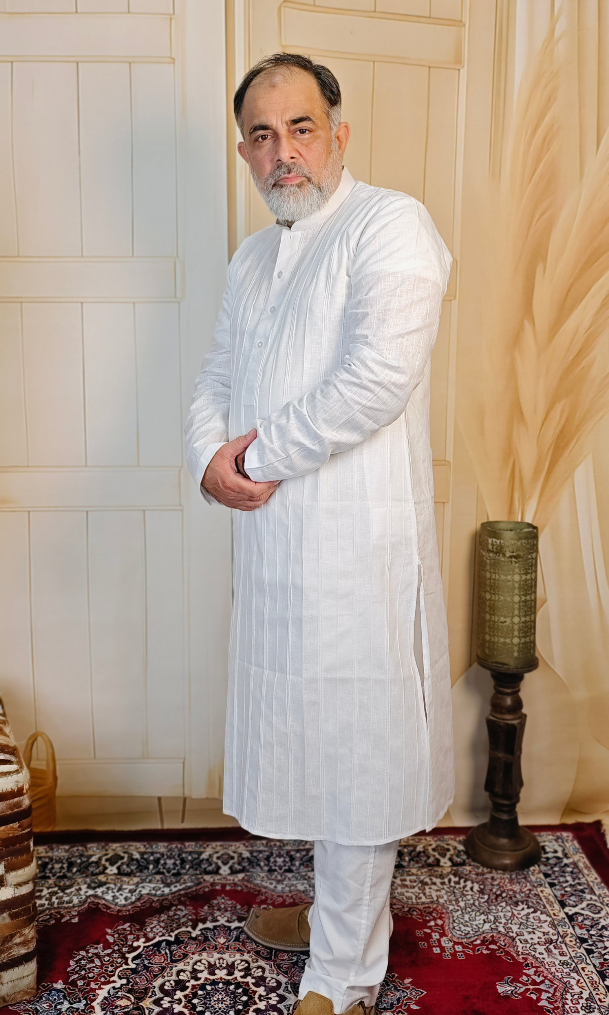 Elegant White Pure Linen Pintuck Kurta