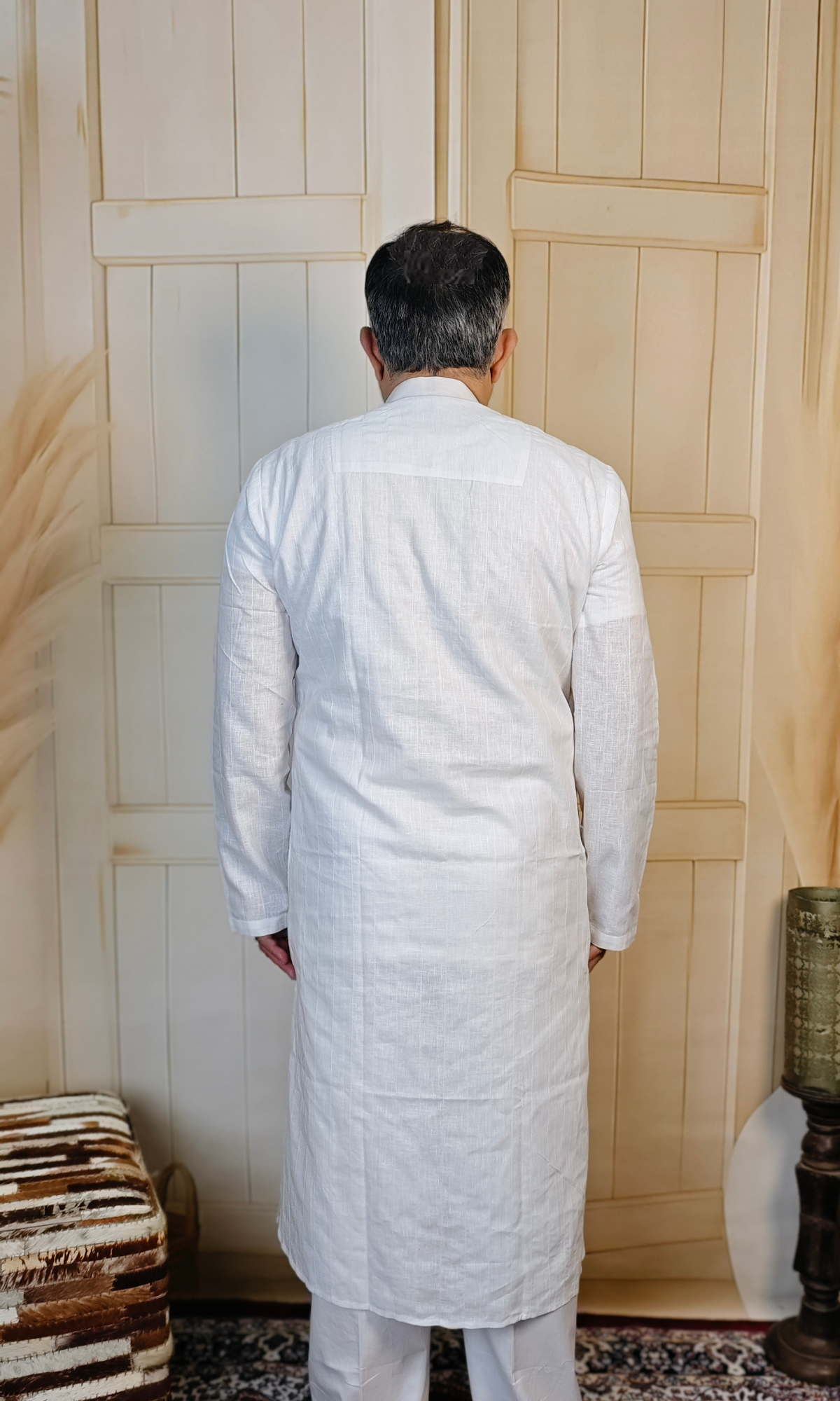 Elegant White Pure Linen Pintuck Kurta
