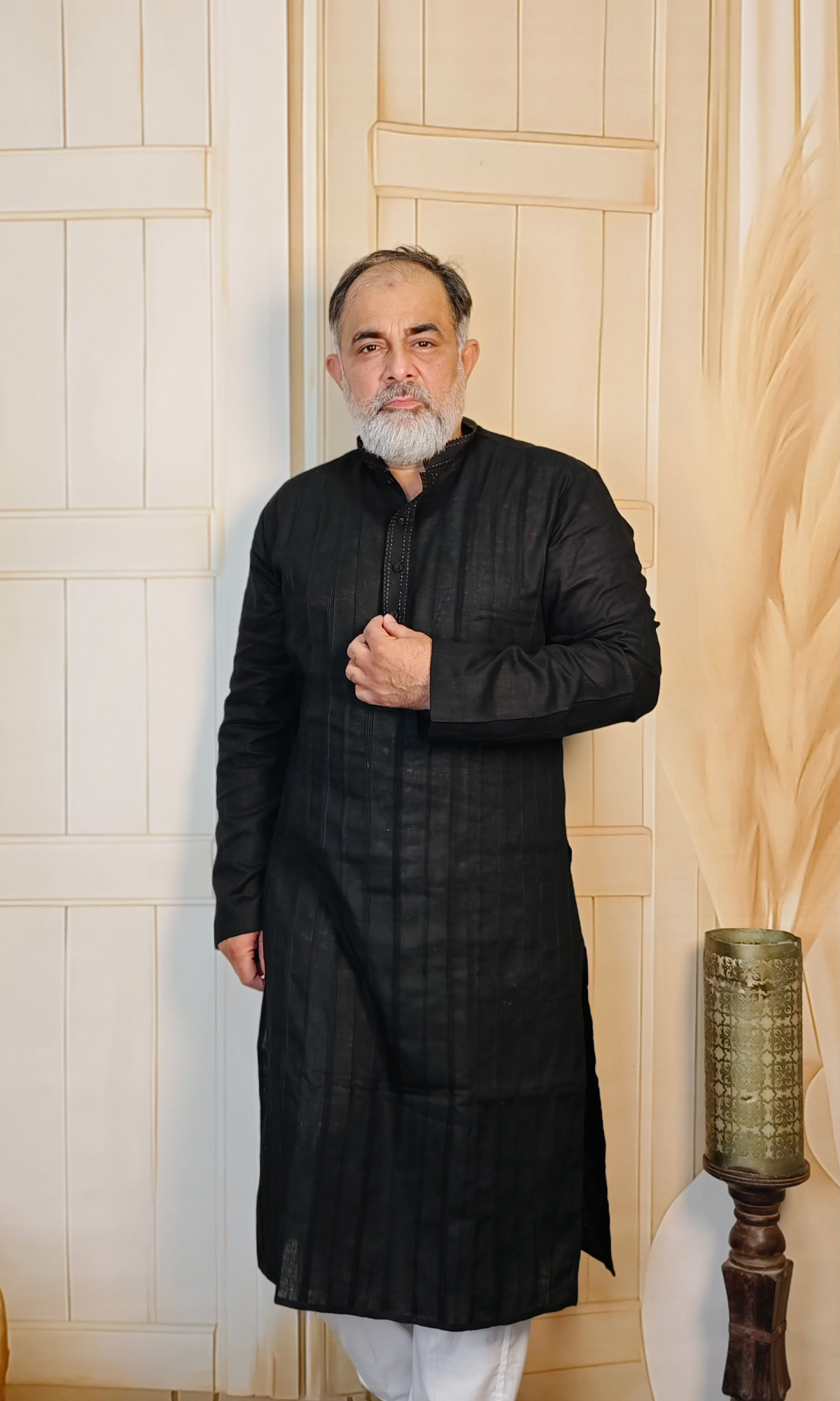 Elegant Black Pure Linen Pintuck Kurta