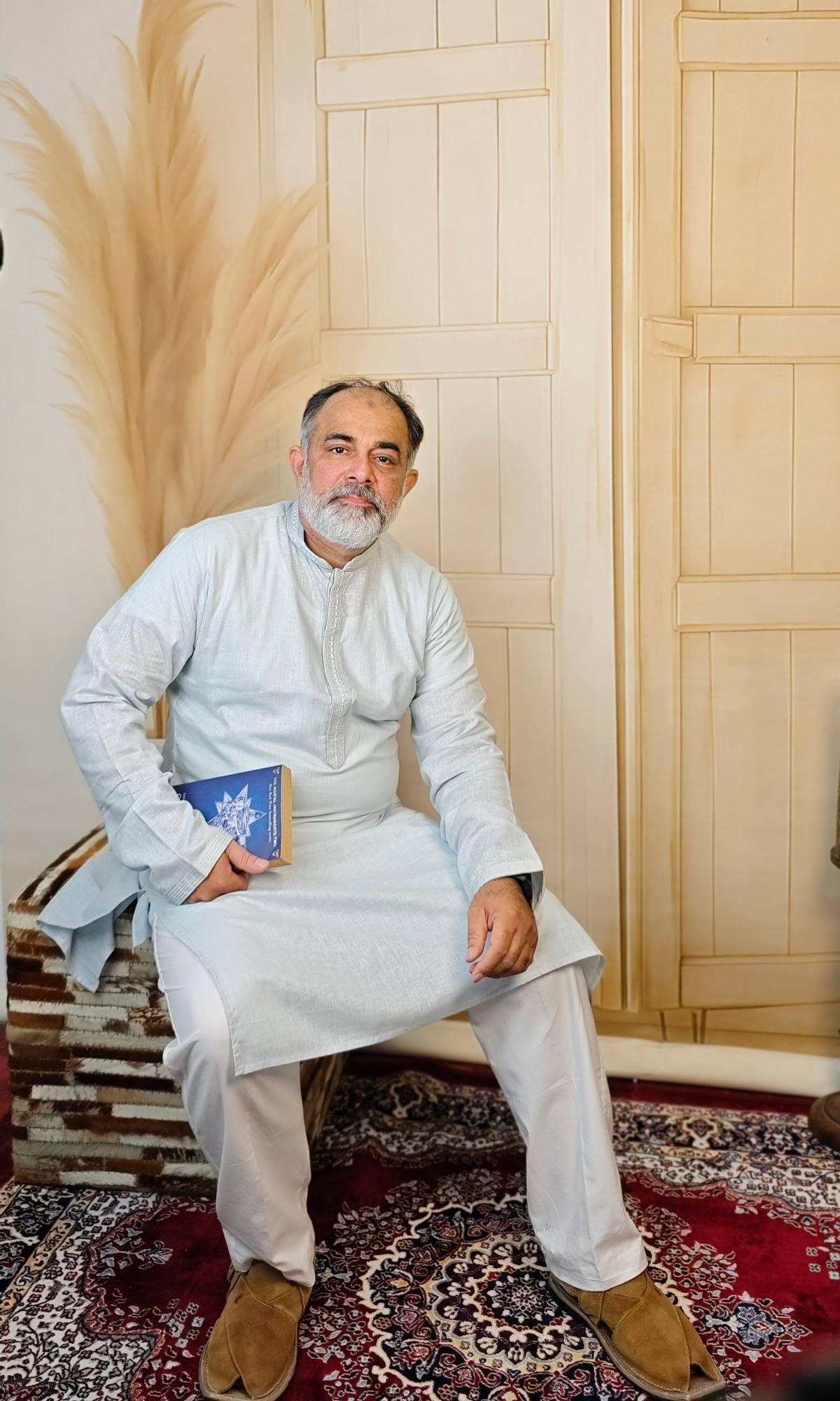 Elegant SkyBlue Linen Kurta with Embroidered Neck and Cuffs