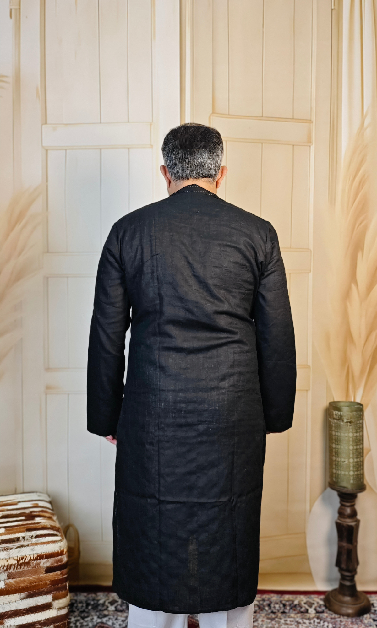 Elegant Black Pure Linen Pintuck Kurta