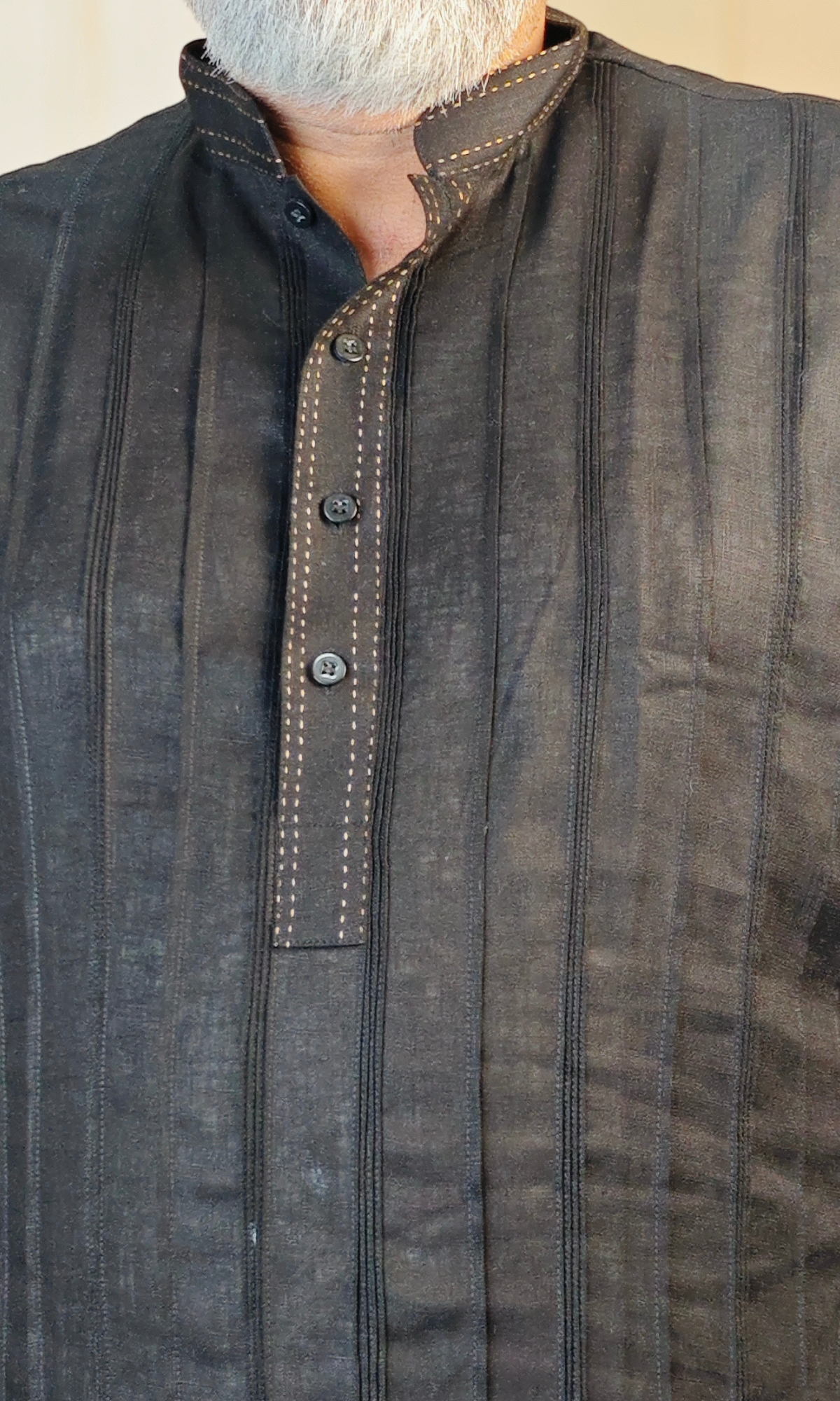 Elegant Black Pure Linen Pintuck Kurta