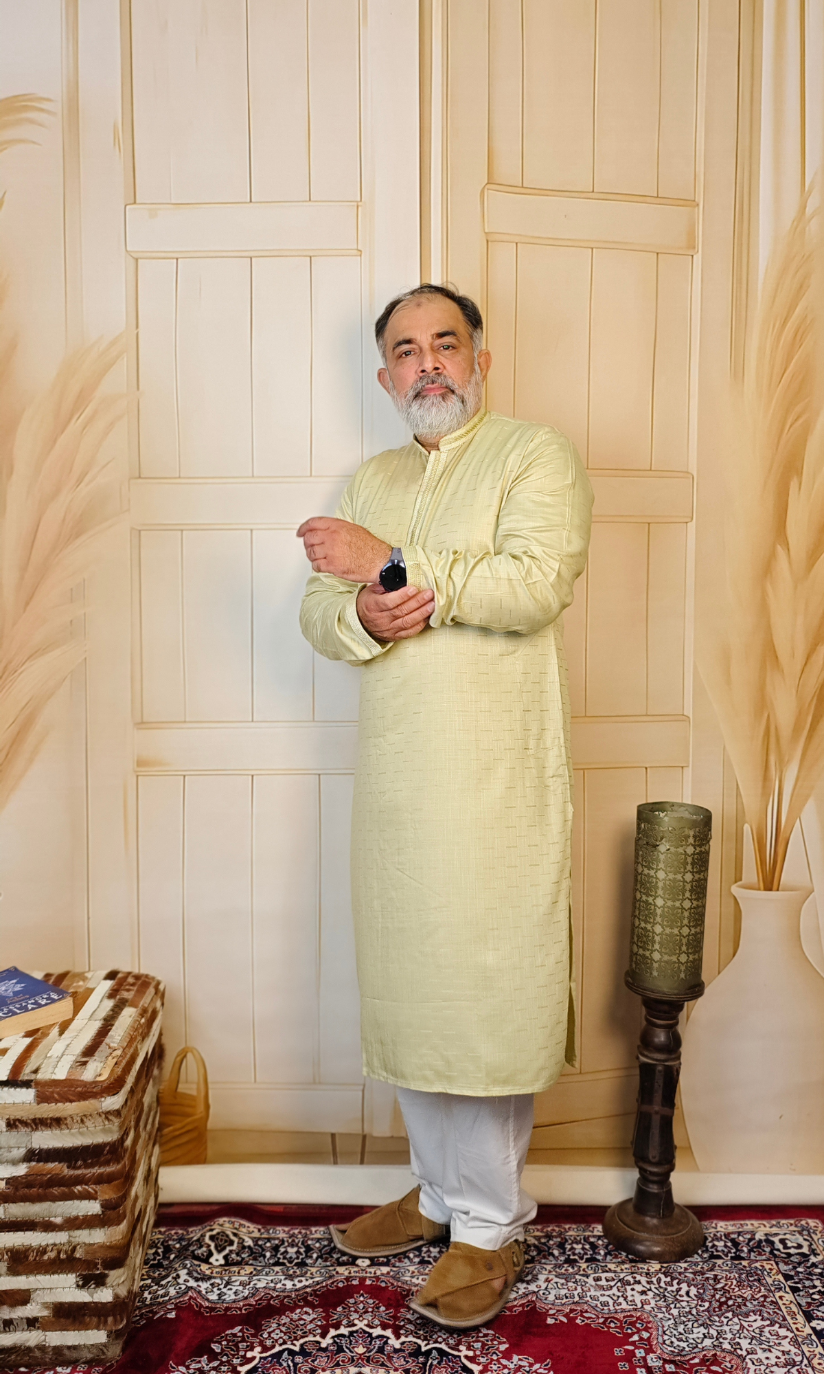 Elegant Light Green Viscose Linen Kurta with Delicate Embroidered Neck and Cuffs