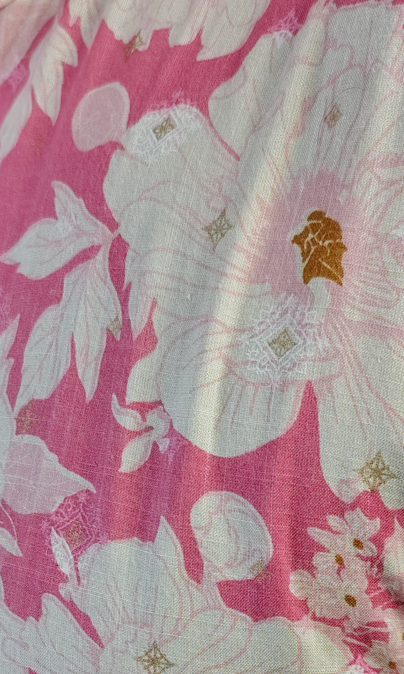 Pink Floral Cotton Foil Printed Kurta