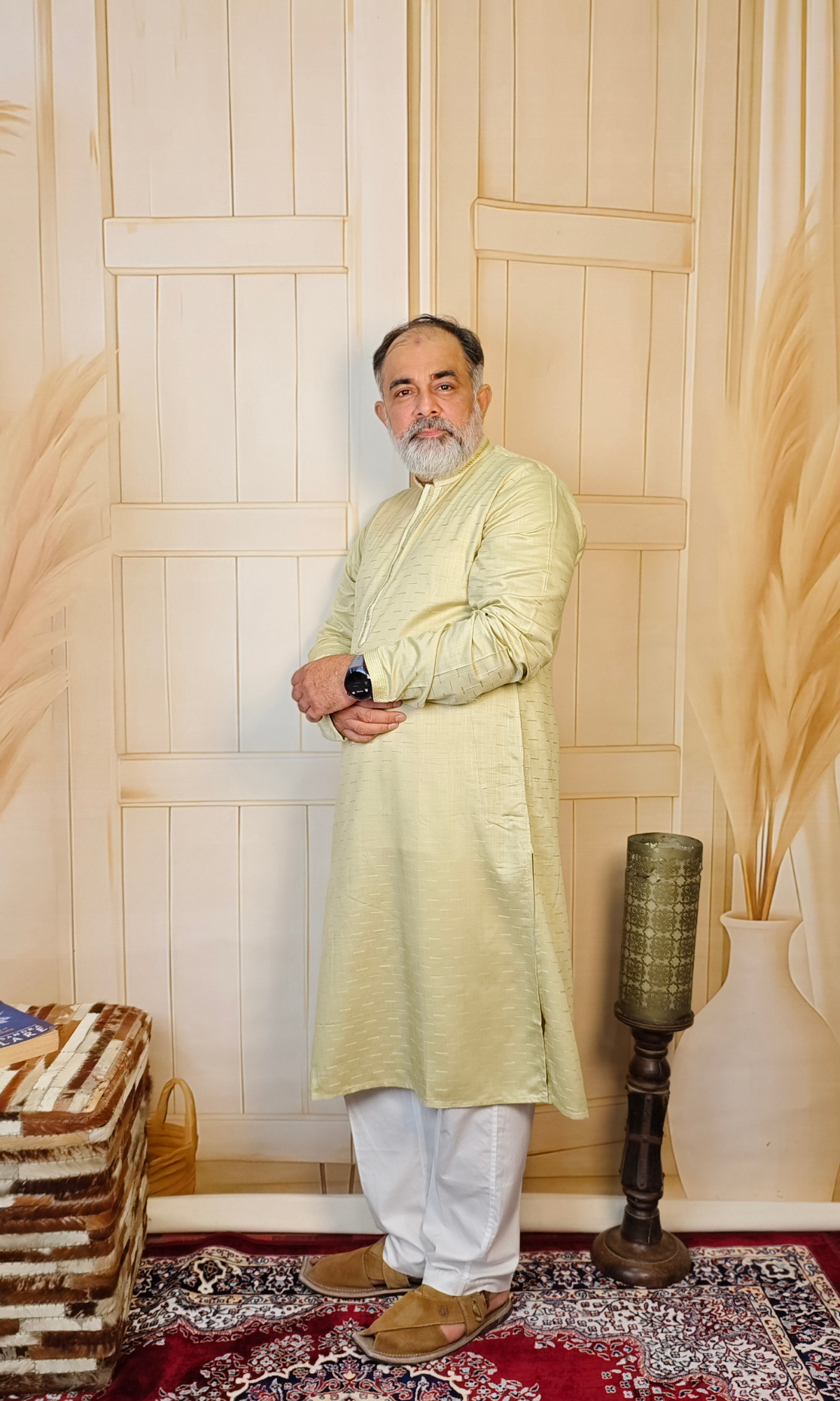 Elegant Light Green Viscose Linen Kurta with Delicate Embroidered Neck and Cuffs