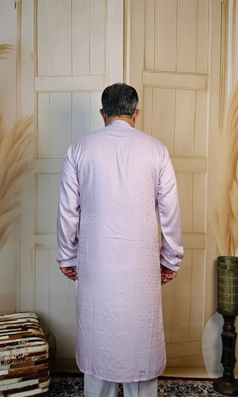 Pink Viscose Linen Kurta with Embroidered Neck & Cuffs