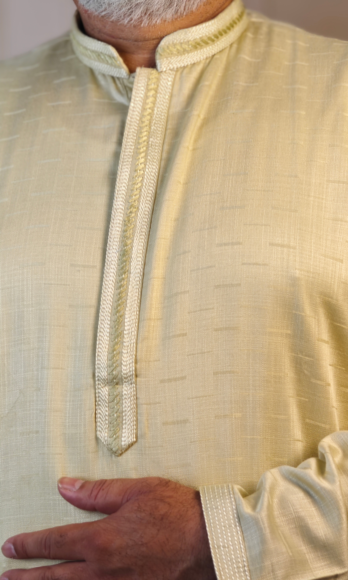 Elegant Light Green Viscose Linen Kurta with Delicate Embroidered Neck and Cuffs