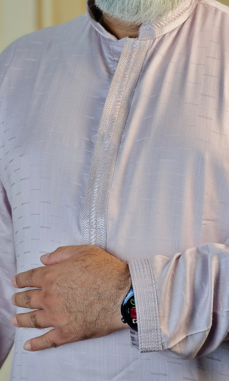 Pink Viscose Linen Kurta with Embroidered Neck & Cuffs