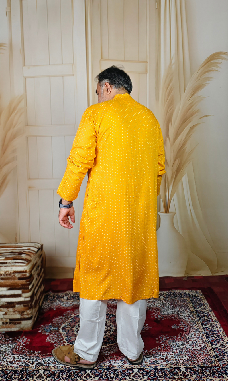 Yellow Dotted Pattern Cotton Kurta