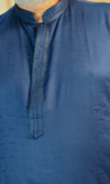 Navy Blue Viscose Linen Kurta with Embroidered Neck & Cuffs