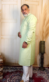 Green Pure Linen Kurta with Embroidered Neck & Cuffs