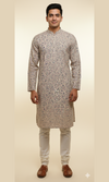 Men's Pastel Floral Corduroy Kurta - Subtle Blue & Pink Bloom