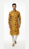 Mustard Yellow Floral Printed Kurta for Men