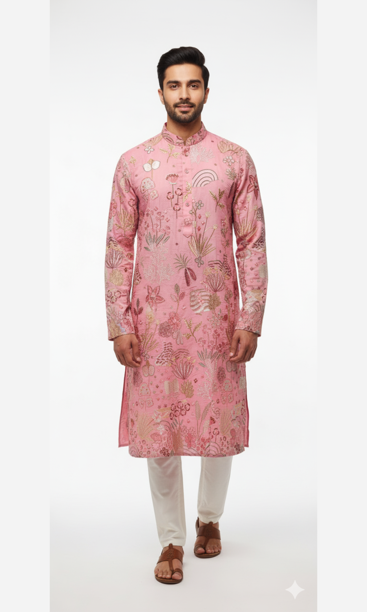 Pink Embroidered Festive & Wedding Kurta