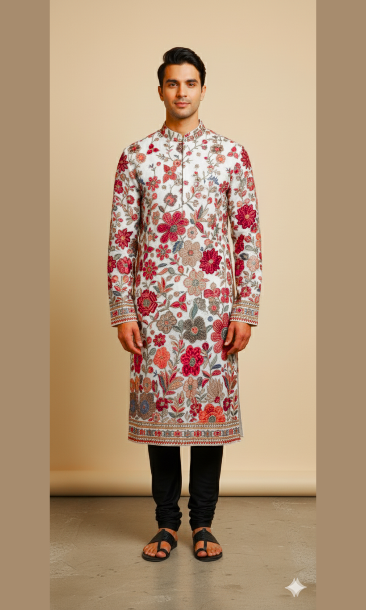 Ivory Floral Heavy Embroidered Wedding Kurta