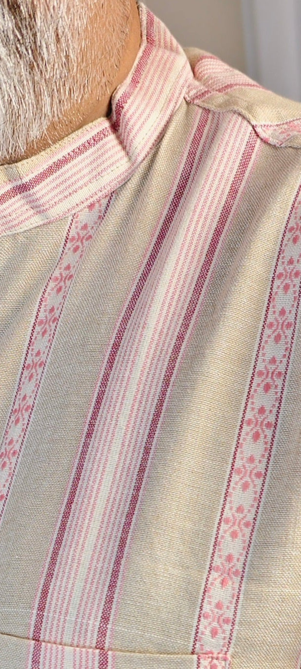 Beige Pink Line Printed Cotton Kurta