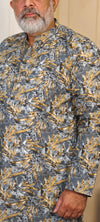 Grey Cotton Kurta with Mustard Leaf Print