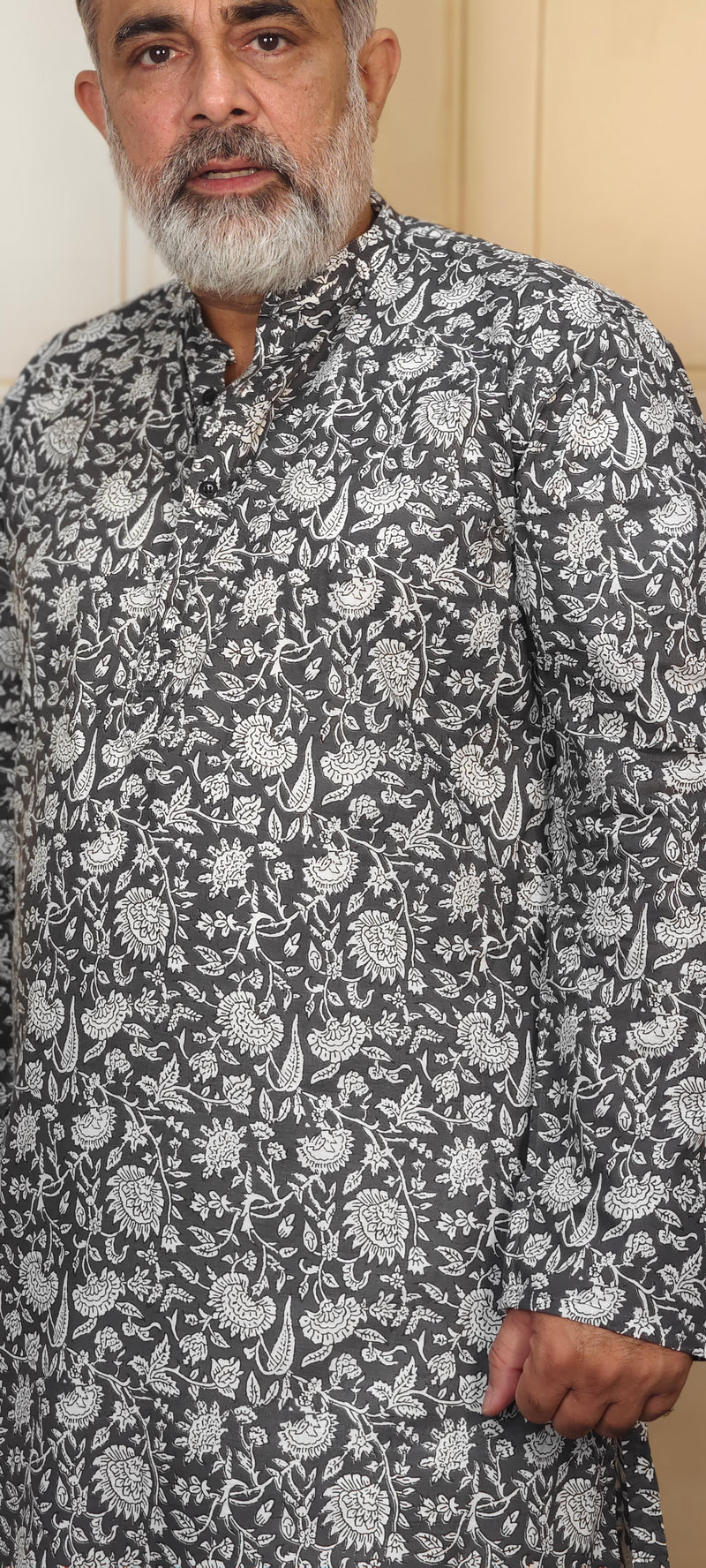 Black and White Cotton Printed Kurta